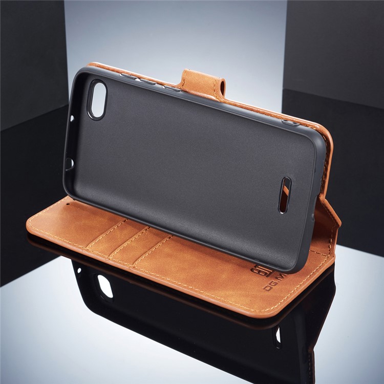 DG.MING Retro Style Leather Stand Mobile Cover for Xiaomi Redmi 6A (Single 12MP Rear Camera) - Brown-4