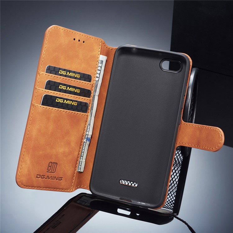 DG.MING Retro Style Leather Stand Mobile Cover for Xiaomi Redmi 6A (Single 12MP Rear Camera) - Brown-8