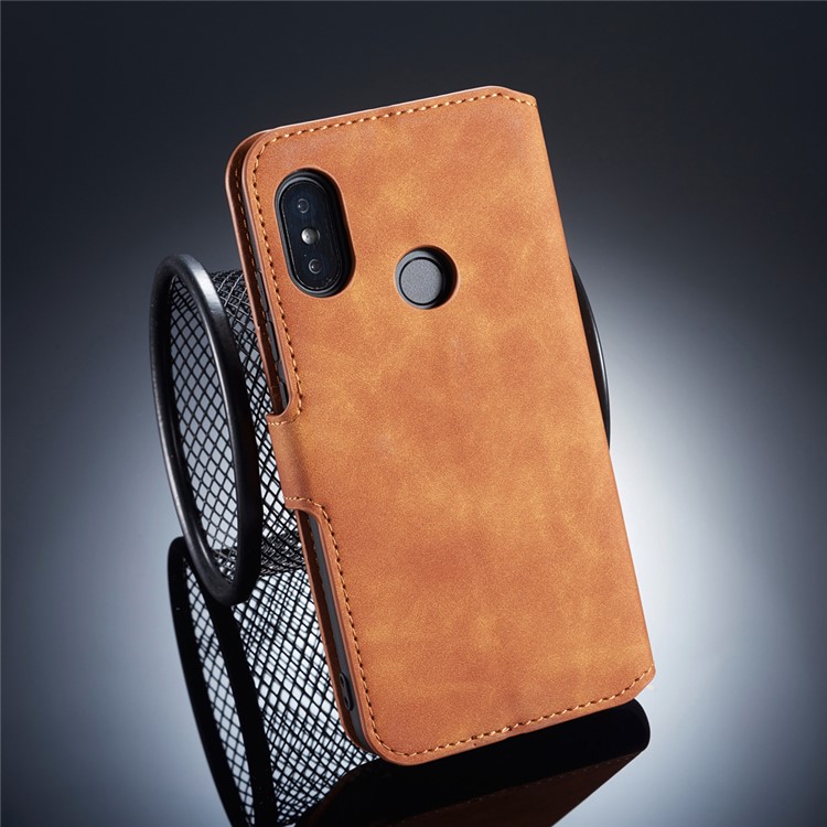 DG.MING Retro Style Leather Stand Phone Casing for Xiaomi Redmi Note 6 Pro - Brown-2