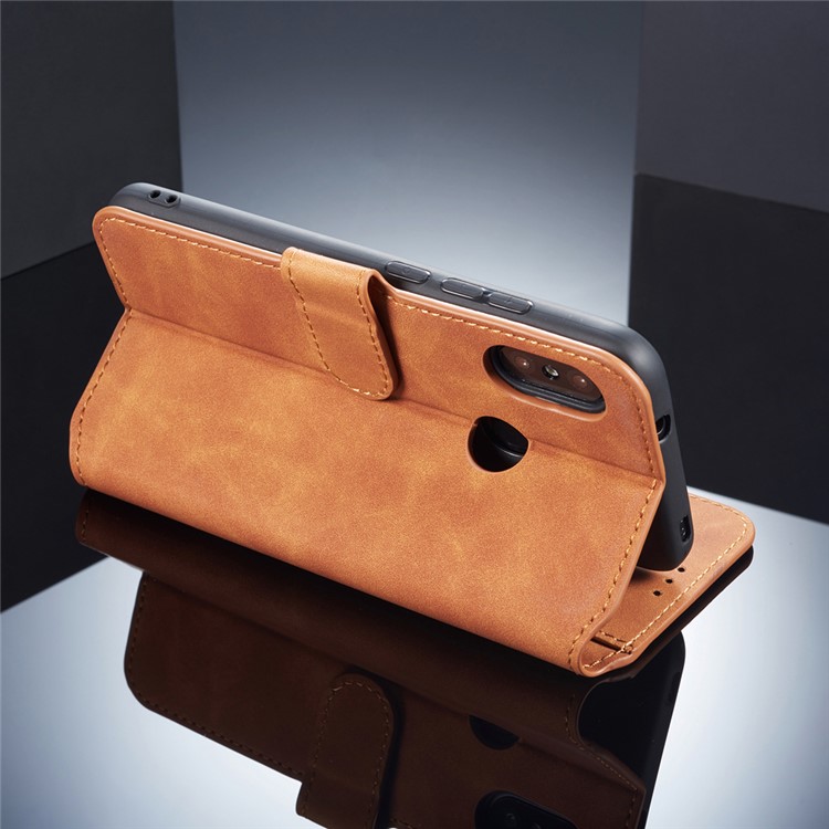 DG.MING Retro Style Leather Stand Phone Casing for Xiaomi Redmi Note 6 Pro - Brown-3