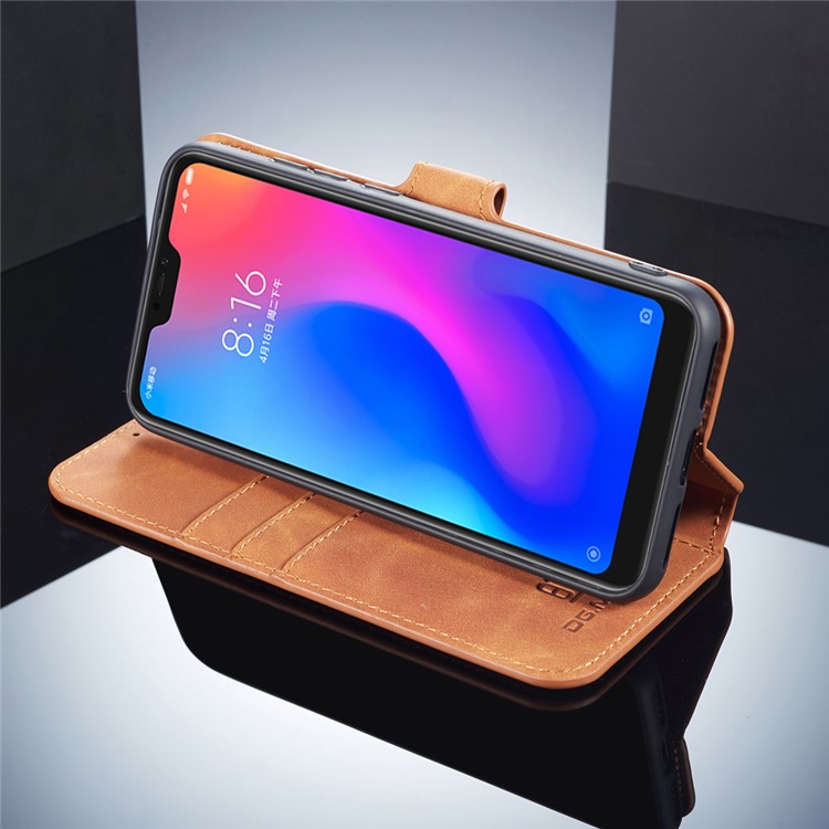 DG.MING Retro Style Leather Stand Phone Casing for Xiaomi Redmi Note 6 Pro - Brown-4