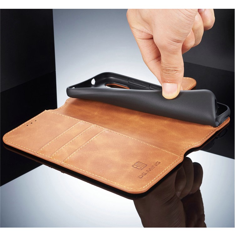 DG.MING Retro Style Leather Stand Phone Casing for Xiaomi Redmi Note 6 Pro - Brown-5