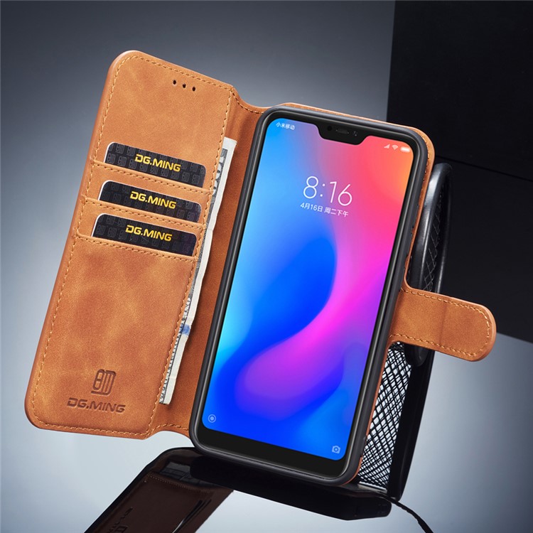 DG.MING Retro Style Leather Stand Phone Casing for Xiaomi Redmi Note 6 Pro - Brown-8