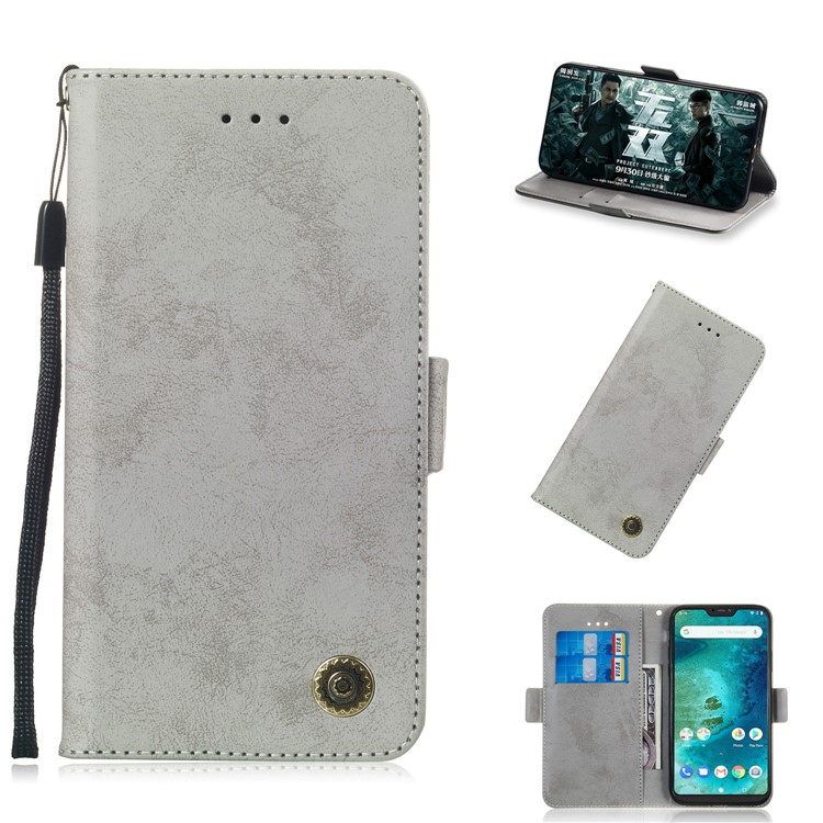Retro Style PU Leather Phone Casing for Xiaomi Mi A2 Lite / Redmi 6 Pro (China) - Grey-1