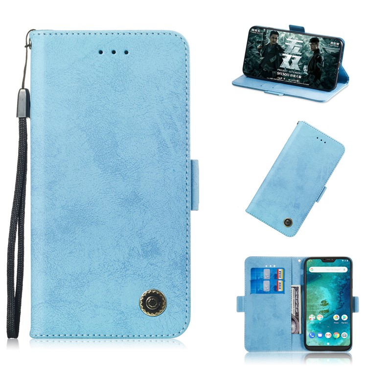 Retro Style PU Leather Case with Card Slots for Xiaomi Mi A2 Lite / Redmi 6 Pro (China) - Baby Blue-1