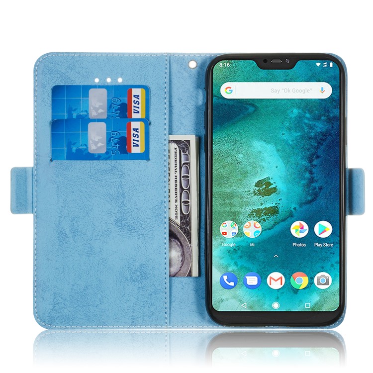 Retro Style PU Leather Case with Card Slots for Xiaomi Mi A2 Lite / Redmi 6 Pro (China) - Baby Blue-8