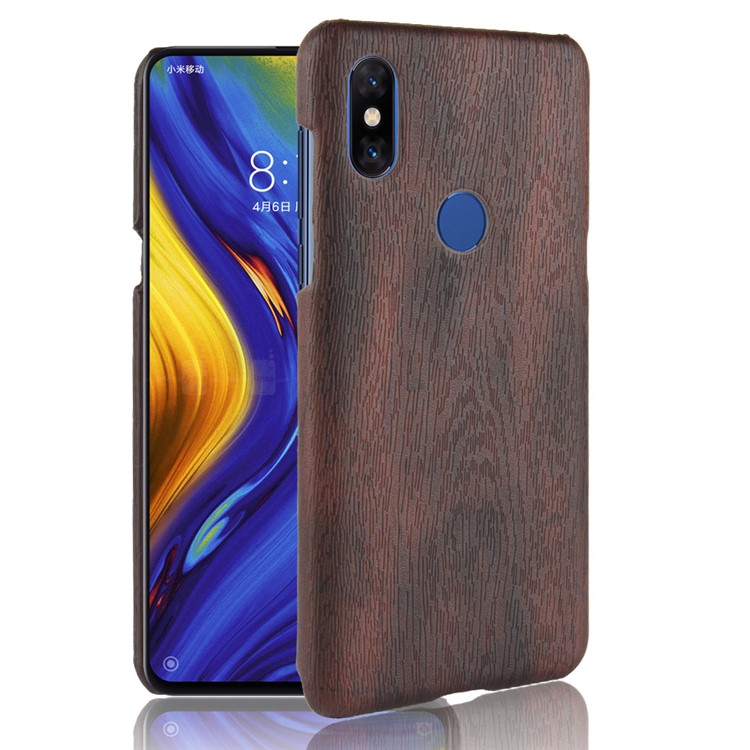 Wood Texture PU Leather Skin PC Cell Phone Case for Xiaomi Mi Mix 3 - Black-1