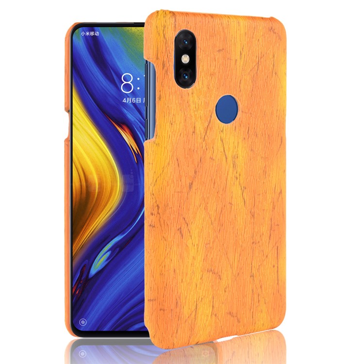 Wood Texture PU Leather Skin PC Mobile Casing for Xiaomi Mi Mix 3 / Mix 3 5G - Yellow-1