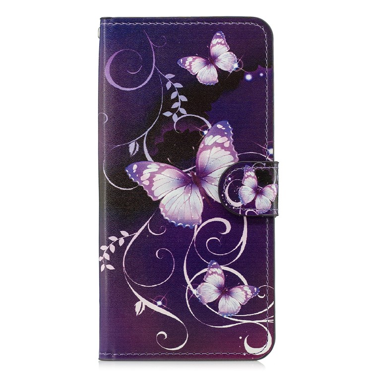 Musterdruck Lederkartensteckplätze Ständer Folio-Cover Für Xiaomi Mi 8 Lite / Mi 8 Jugendliche (mi 8X) - Lila Schmetterling-1