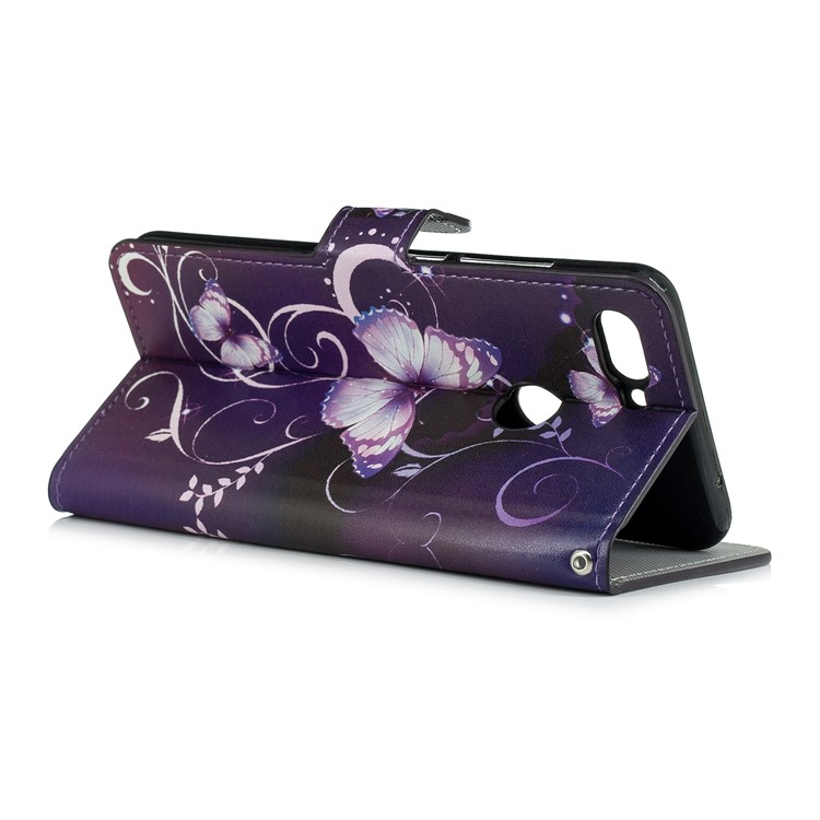 Musterdruck Lederkartensteckplätze Ständer Folio-Cover Für Xiaomi Mi 8 Lite / Mi 8 Jugendliche (mi 8X) - Lila Schmetterling-3