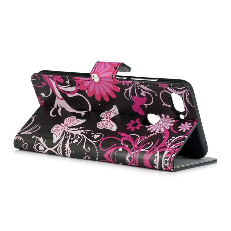 Pattern Printing Leather Card Slots Stand Folio Accessory Casing Case for Xiaomi Mi 8 Lite / Mi 8 Youth (Mi 8X) - Pink Flower and Butterfly-3