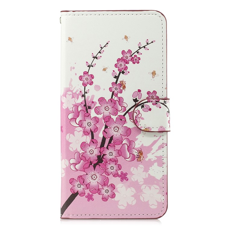 Musterdruck Lederkartensteckplätze Standfoliengehäuseschale Für Xiaomi Mi 8 Lite / Mi 8 Jugendliche (mi 8X) - Pfirsichblume-1