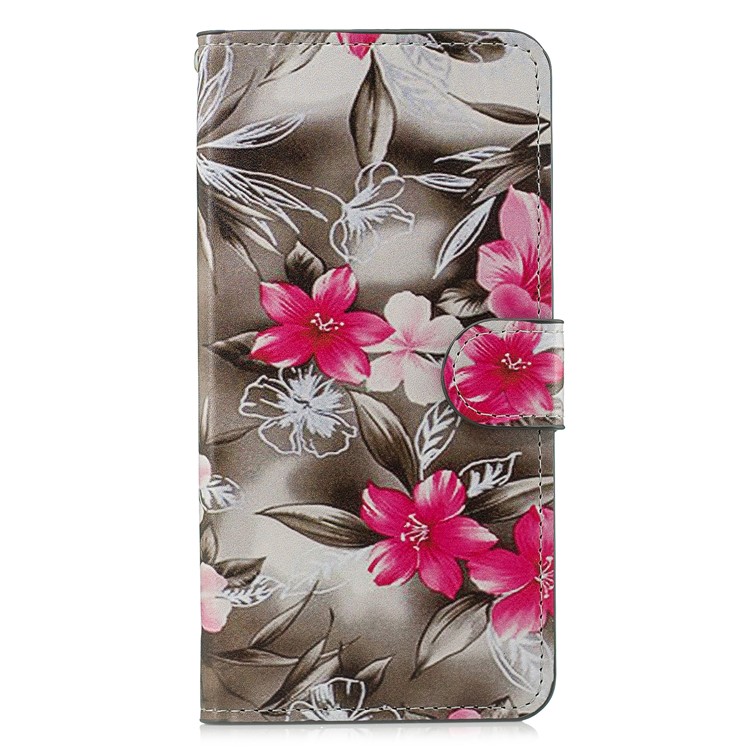 Pattern Printing Leather Card Slots Folio Stand Case for Xiaomi Mi 8 Lite / Mi 8 Youth (Mi 8X) - Red Flower-1