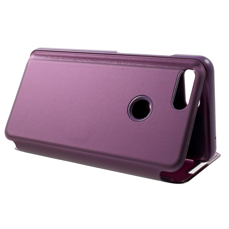 View Window Plated Mirror Surface Leather Stand Cover Shell Case for Xiaomi Mi 8 Lite / Mi 8 Youth (Mi 8X) - Purple-5