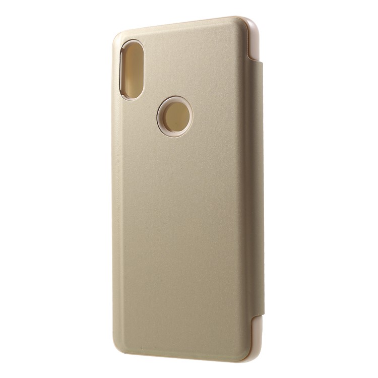 View Window Plated Mirror Surface Leather Stand Casing for Xiaomi Mi Mix 3 - Gold-2