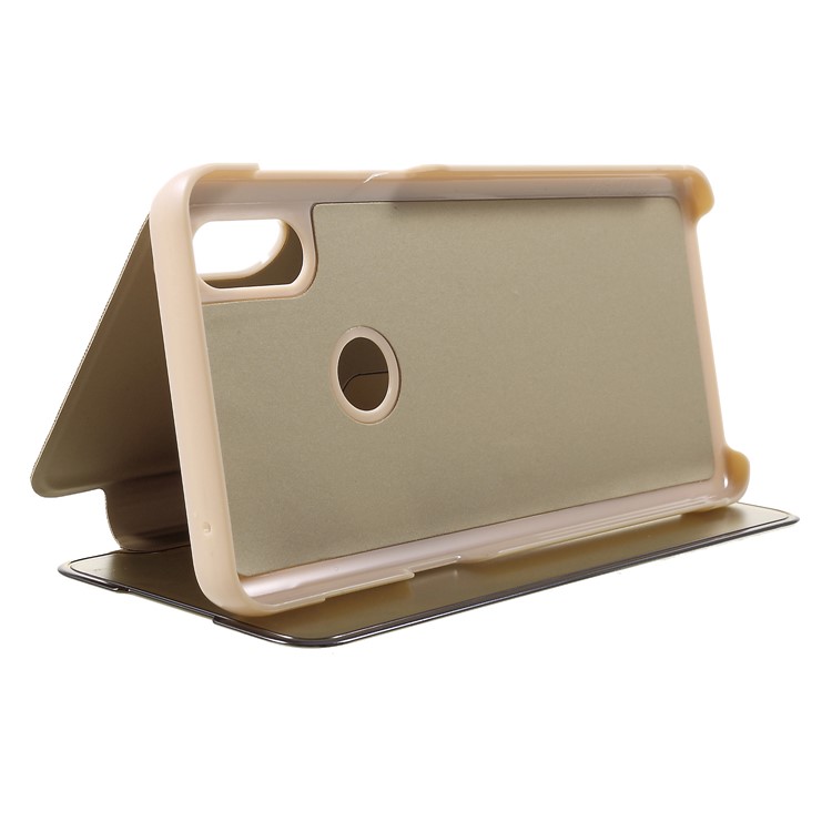 View Window Plated Mirror Surface Leather Stand Casing for Xiaomi Mi Mix 3 - Gold-5