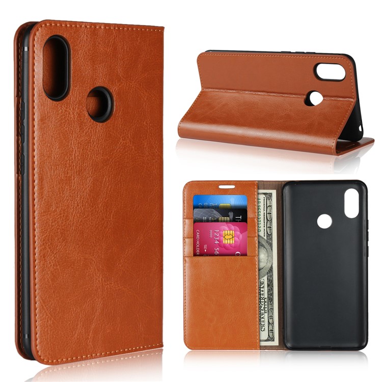 Crazy Horse Texture Genuine Leather Protective Shell for Xiaomi Mi Max 3 - Brown-1
