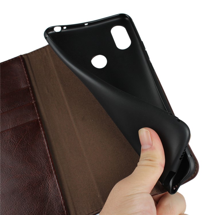 Crazy Horse Texture Genuine Leather Flip Mobile Case for Xiaomi Mi Max 3 - Coffee-6