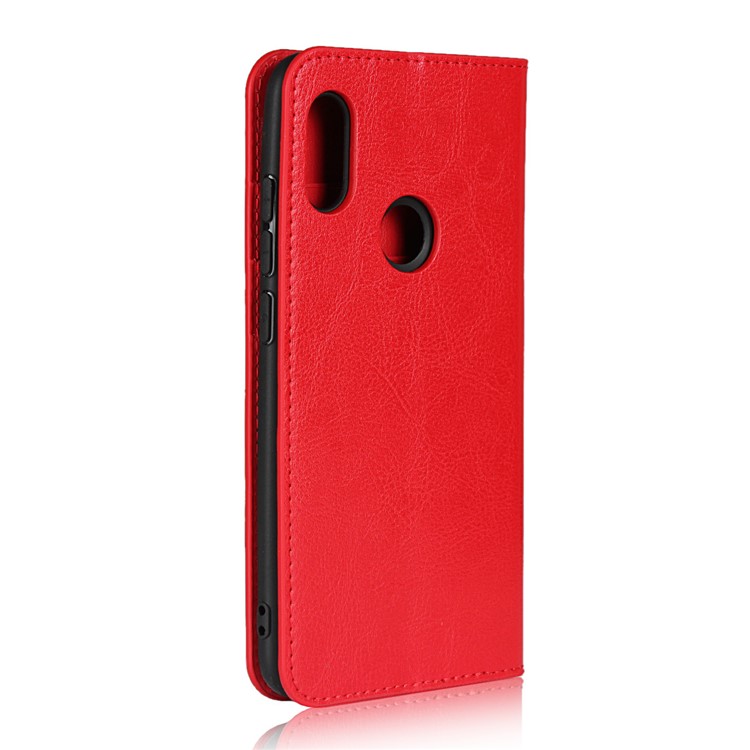 Crazy Horse Genuine Leather Wallet Cover for Xiaomi Redmi Note 6 Pro - Red-3