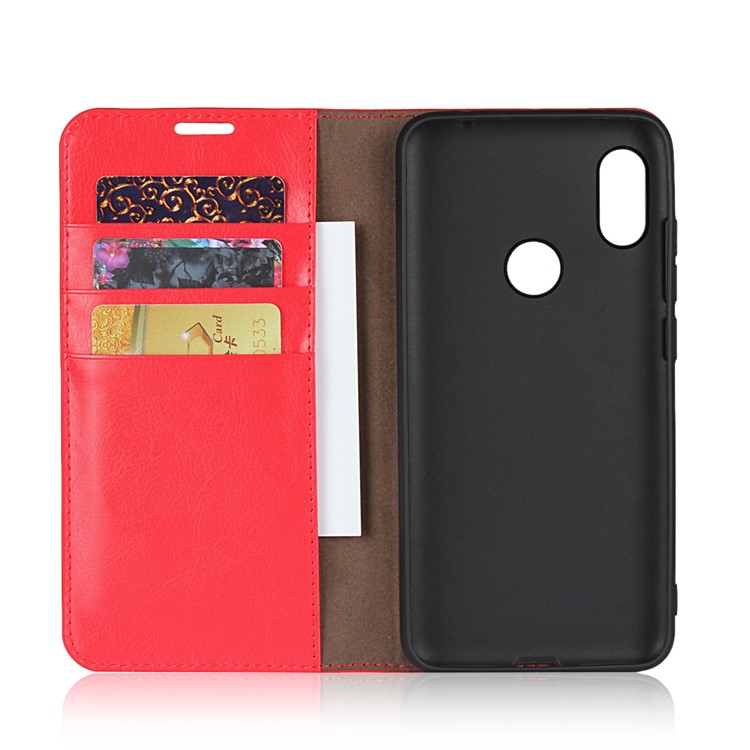 Crazy Horse Genuine Leather Wallet Cover for Xiaomi Redmi Note 6 Pro - Red-4