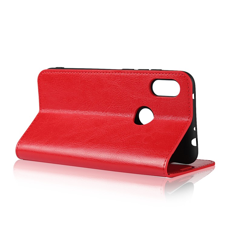 Crazy Horse Genuine Leather Wallet Cover for Xiaomi Redmi Note 6 Pro - Red-5