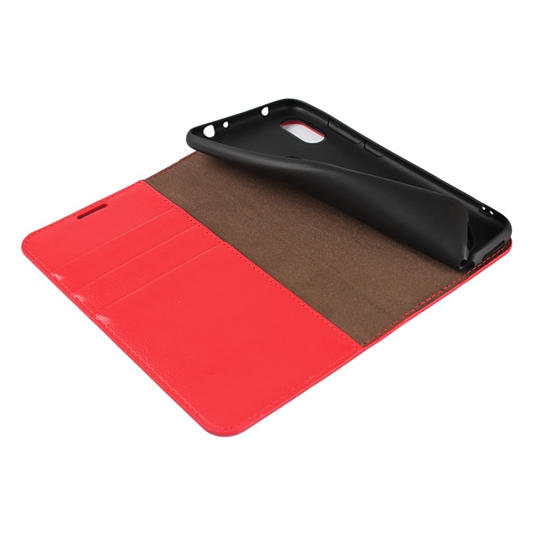 Crazy Horse Genuine Leather Wallet Cover for Xiaomi Redmi Note 6 Pro - Red-6