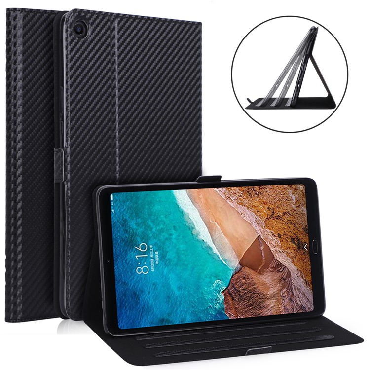 WY-1595A Carbon Fiber Texture PU Leather Stand Case for Xiaomi Mi Pad 4 Plus - Black-1