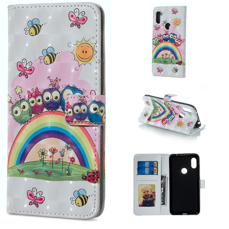 Light Spot Decor Patterned Embossed Leather Wallet Cover Shell Case for Xiaomi Redmi Note 6 Pro - Animals and Flowers-1