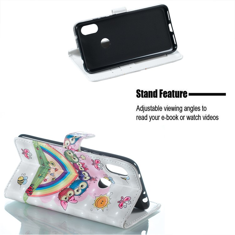 Light Spot Decor Patterned Embossed Leather Wallet Cover Shell Case for Xiaomi Redmi Note 6 Pro - Animals and Flowers-5