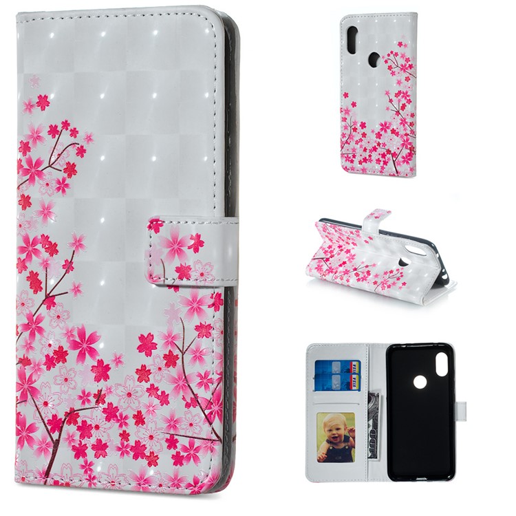 Light Spot Decor Patterned Embossed Wallet Leather Stand Cover for Xiaomi Redmi Note 6 Pro - Blooming Flowers-1