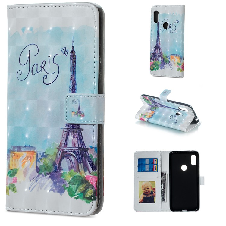 Light Spot Decor Patterned Embossed Wallet Leather Cell Phone Case for Xiaomi Redmi Note 6 Pro - Eiffel Tower-1