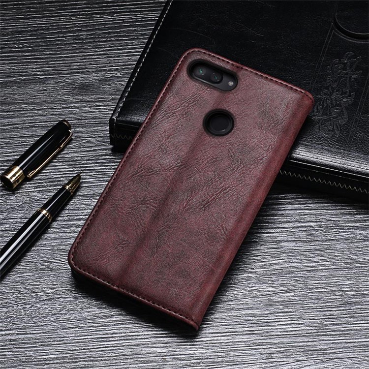 IDEWEI Vintage Style Leather Stand Cover for Xiaomi Mi 8 Lite / Mi 8 Youth (Mi 8X) - Red-3