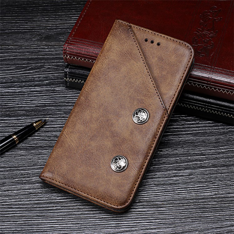 IDEWEI Vintage Style Leather Stand Casing for Xiaomi Mi 8 Lite / Mi 8 Youth (Mi 8X) - Brown-1