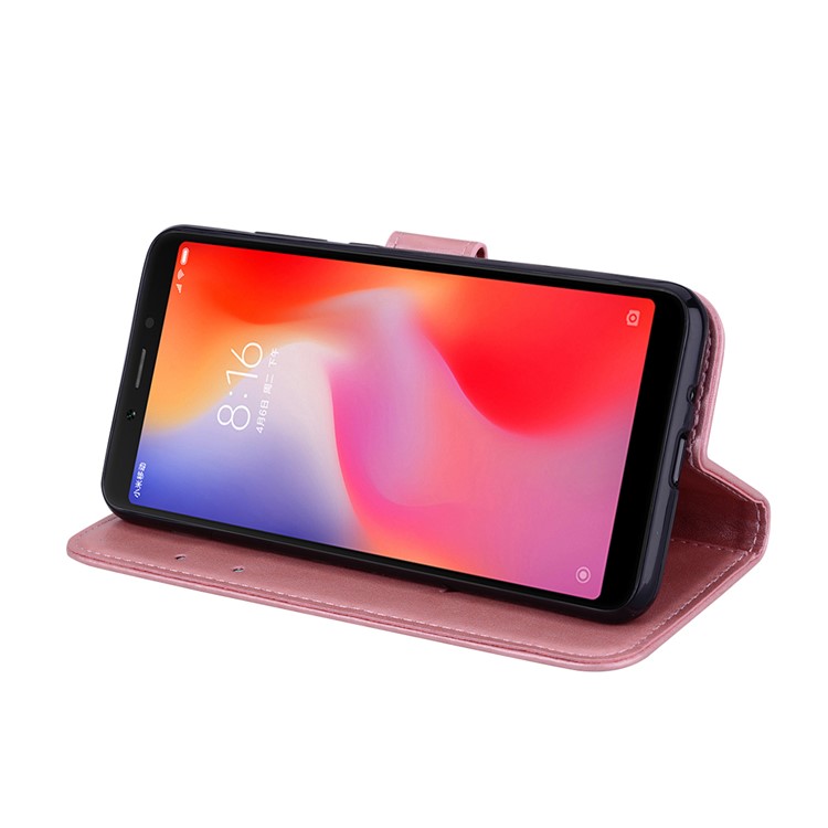 HAT PRINCE Imprinted Rose Pattern Leather Cover for Xiaomi Redmi 6 (Dual Camera: 12MP+5MP) - Pink-3