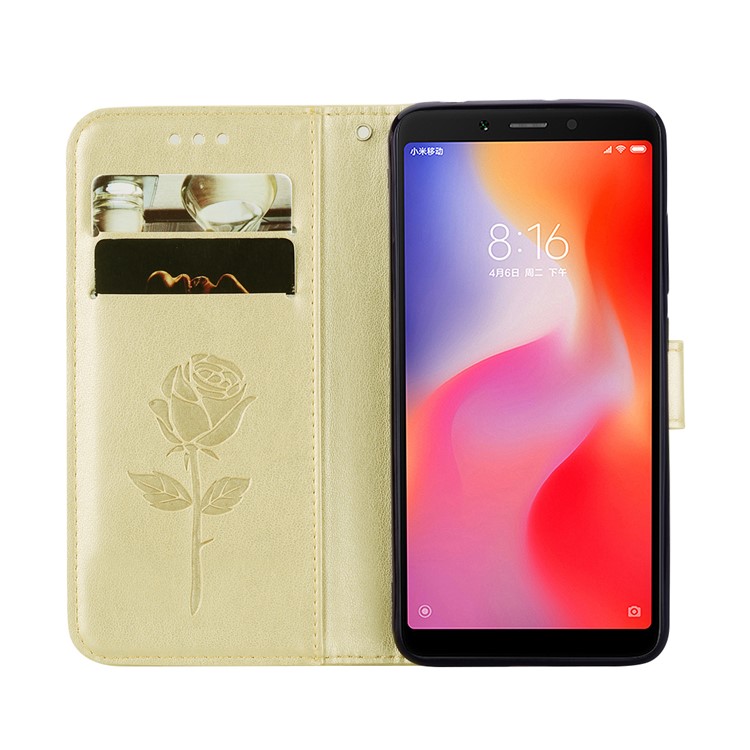 HAT PRINCE Imprinted Rose Leather Protection Shell for Xiaomi Redmi 6 (Dual Camera: 12MP+5MP) - Gold-4