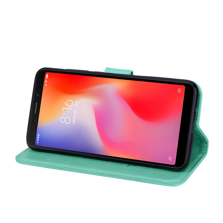 HAT PRINCE Imprinted Rose Leather Mobile Phone Cover for Xiaomi Redmi 6 (Dual Camera: 12MP+5MP) - Cyan-3