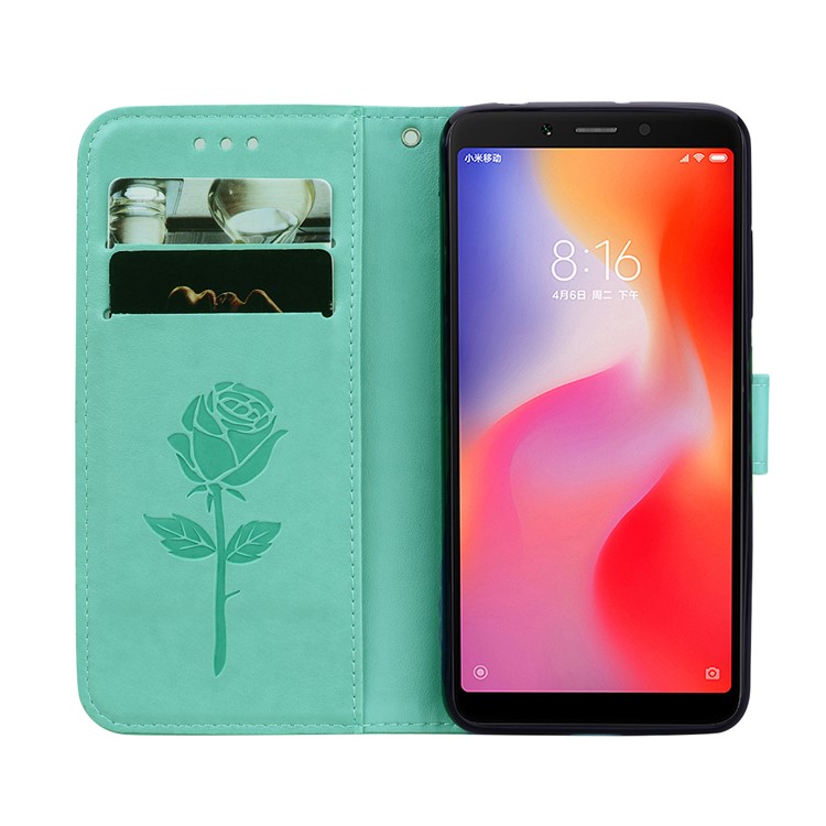 HAT PRINCE Imprinted Rose Leather Mobile Phone Cover for Xiaomi Redmi 6 (Dual Camera: 12MP+5MP) - Cyan-4