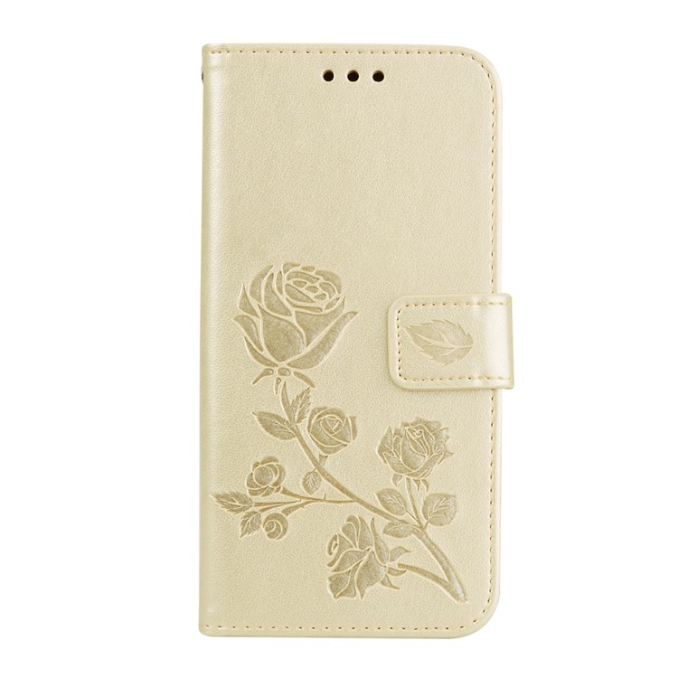 HAT PRINCE Imprinted Rose Stand Leather Mobile Shell for Xiaomi Redmi 6A (Single 12MP Rear Camera) - Gold-1