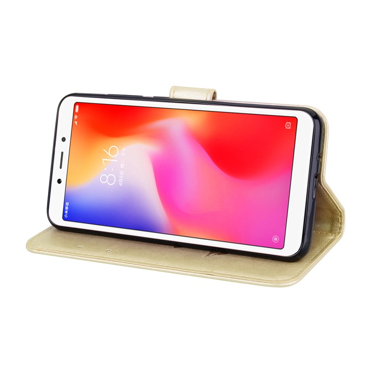 HAT PRINCE Imprinted Rose Stand Leather Mobile Shell for Xiaomi Redmi 6A (Single 12MP Rear Camera) - Gold-3
