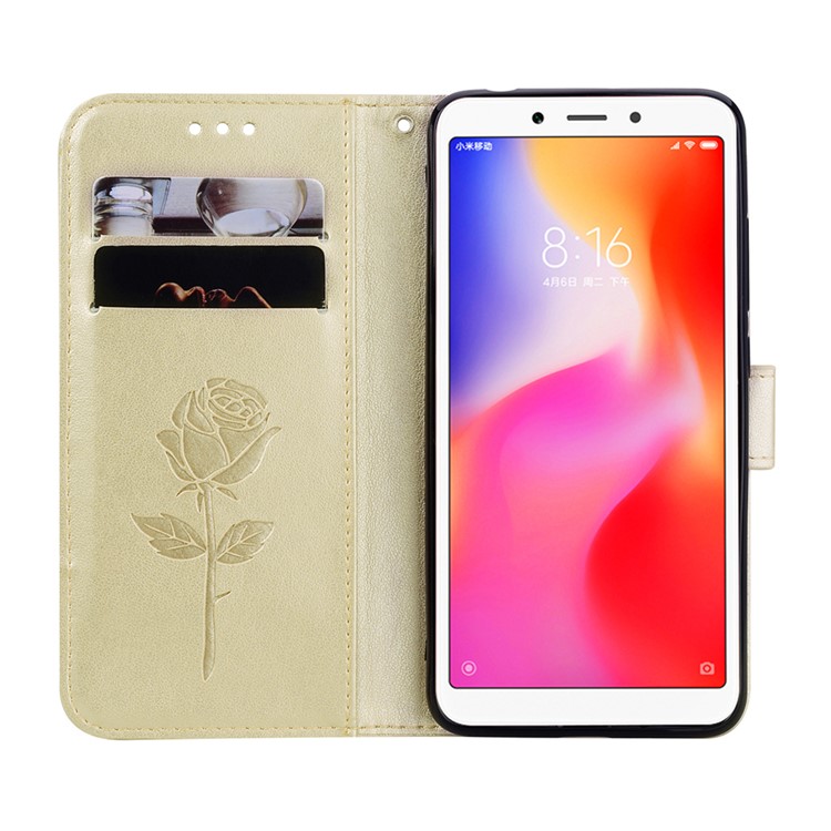 HAT PRINCE Imprinted Rose Stand Leather Mobile Shell for Xiaomi Redmi 6A (Single 12MP Rear Camera) - Gold-4