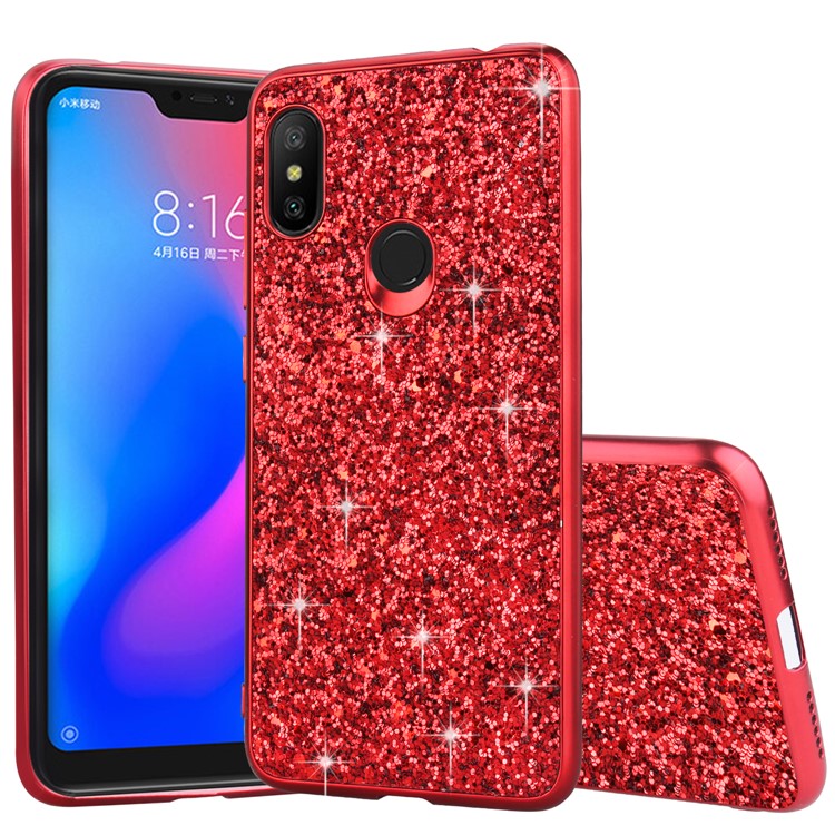 Glittering Sequins Electroplating TPU PC Combo Cover for Xiaomi Redmi Note 6 Pro - Red-1