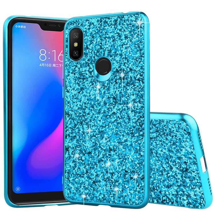 Glittering Sequins Electroplating TPU Plastic Hybrid Phone Casing for Xiaomi Redmi Note 6 Pro - Blue-1