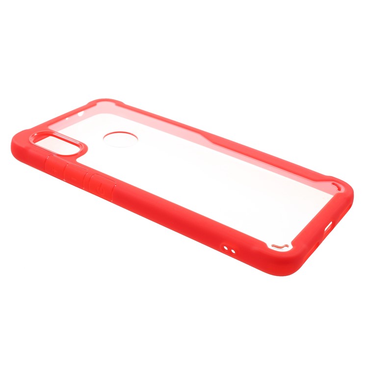 Silicone Frame + Transparent Acrylic Back Hybrid Mobile Casing for Xiaomi Redmi Note 6 Pro - Red-2