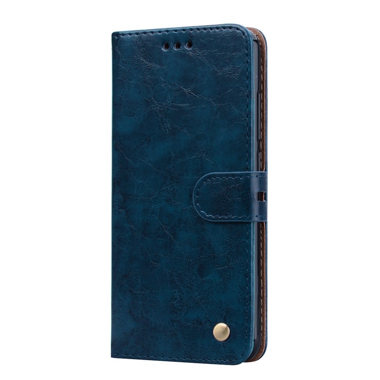 HAT PRINCE Oil Wax PU Leather Stand Phone Cover for Xiaomi Redmi Note 6 Pro - Blue-2