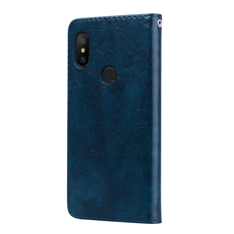 HAT PRINCE Oil Wax PU Leather Stand Phone Cover for Xiaomi Redmi Note 6 Pro - Blue-3