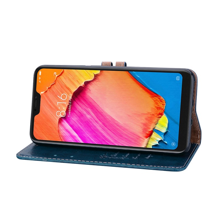 HAT PRINCE Oil Wax PU Leather Stand Phone Cover for Xiaomi Redmi Note 6 Pro - Blue-4