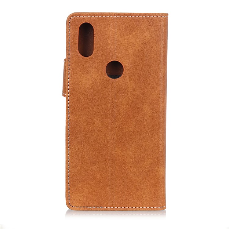 S-shape Textured Leather Wallet Stand Casing for Xiaomi Mi Mix 3 - Brown-7