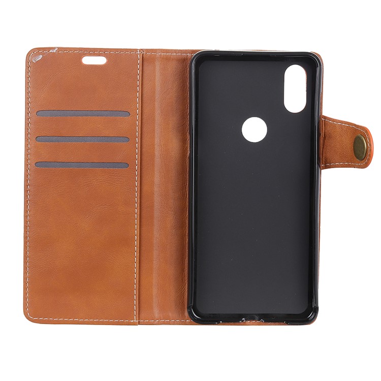 S-shape Textured Leather Wallet Stand Casing for Xiaomi Mi Mix 3 - Brown-8