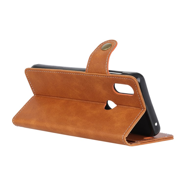 S-shape Textured Leather Wallet Stand Casing for Xiaomi Mi Mix 3 - Brown-9