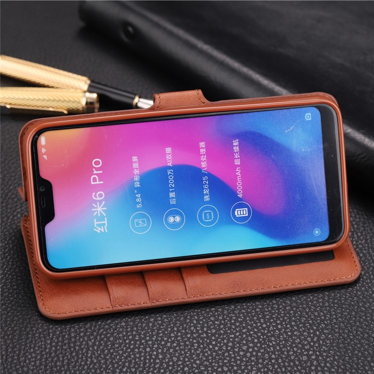 AZNS Leather Stand Casing with Card Slots for Xiaomi Mi A2 Lite / Redmi 6 Pro - Brown-10